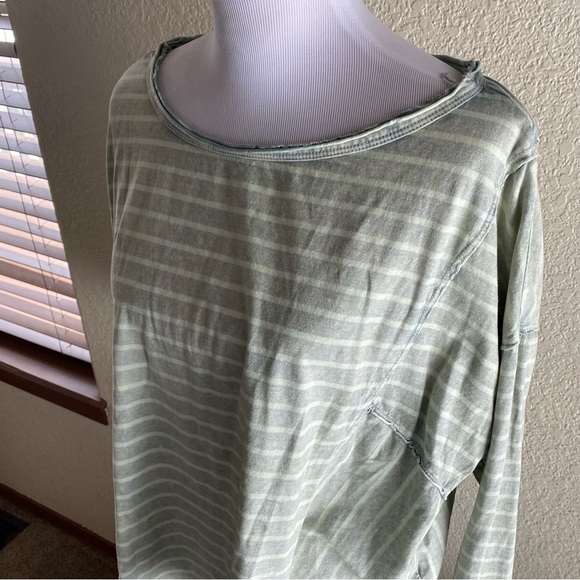 Pilcro The Riley Top Scoop Neck Green Striped Cotton Relaxed Fit 3/4 Sleeves: M - Picture 2 of 12